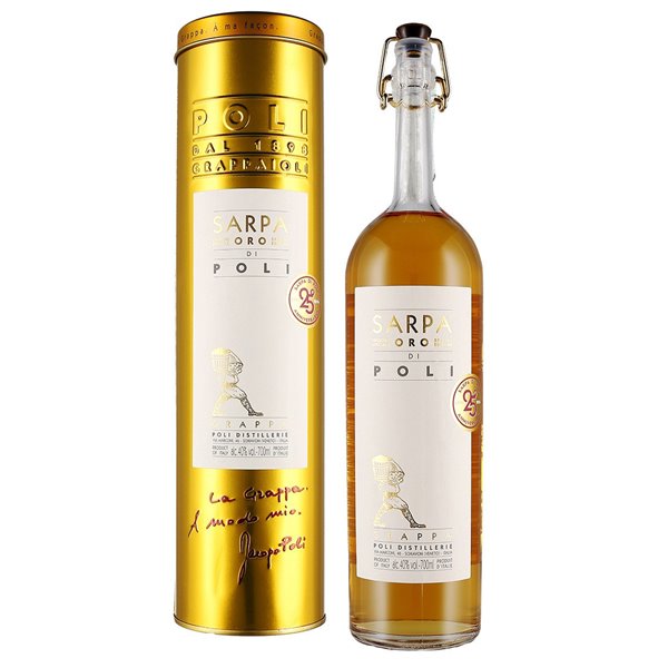 Grappa Sarpa Barrique Oro di Poli 40° Distilleria Jacopo Poli con tubo di rame Grappa Sarpa Barrique Oro di Poli 40° Distilleria Jacopo Poli con tubo di rame