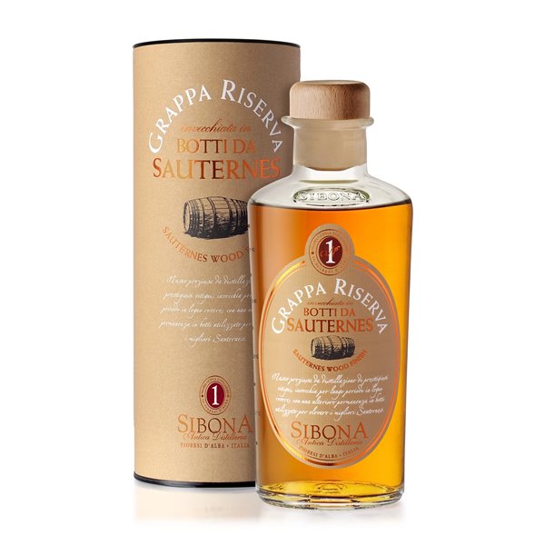 Grappa Riserva invecchiata in botti da Sauternes - Distilleria Sibona 0,5 l. Grappa Riserva invecchiata in botti da Sauternes - Distilleria Sibona 0,5 l.