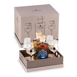Distilleria Sibona - Box Tray 1bt. Camomile liqueur and 1bt. Grappa Barbera with 4 glasses (2x50cl)