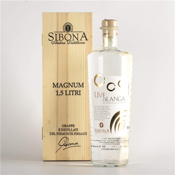 Distilleria Sibona - Confezione regalo Grappa Uvedilanga Distillato d’uva MAGNUM con astuccio in legno 1,5 lt Distilleria Sibona - Confezione regalo Grappa Uvedilanga Distillato d’uva MAGNUM con astuccio in legno 1,5 lt