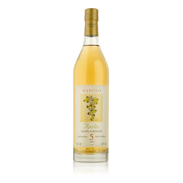 Grappa di Moscato Après aged 5 years - Distilleria Santa Teresa Fratelli Marolo 0,70 l. Grappa di Moscato Après aged 5 years - Distilleria Santa Teresa Fratelli Marolo 0,70 l.