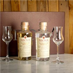 Distilleria Sibona - Poker-Geschenkbox (2x 50cl) Grappa di Moscato und Grappa di Nebbiolo mit 2 Probiergläsern