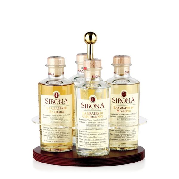 Distilleria Sibona -Esclusivo Portabottiglie per 4 Grappe Graduate Sibona (4x50cl) Distilleria Sibona -Esclusivo Portabottiglie per 4 Grappe Graduate Sibona (4x50cl)
