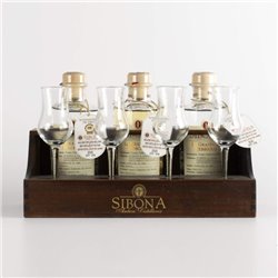 Distilleria Sibona -Set Old Tavern 3 Grappe Graduate Sibona (3x50cl) con 4 bicchieri