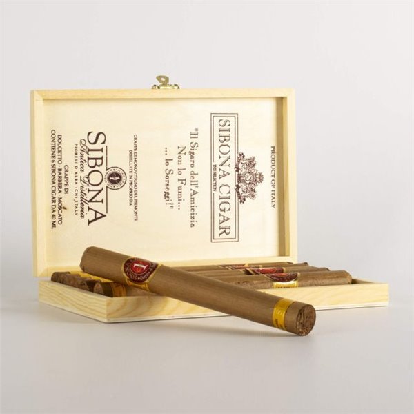 Distilleria Sibona - Gift Box Cigars with Grappa Monovitigno Dolcetto, Barbera, Moscato wooden box of 6 pcs. Distilleria Sibona - Gift Box Cigars with Grappa Monovitigno Dolcetto, Barbera, Moscato wooden box of 6 pcs.