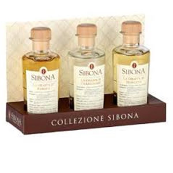 Distilleria Sibona - 3 Grappe Graduate, Moscato, Chardonnay, Barolo Formato MINI 20 cl. (In elegante astuccio da 3)