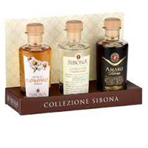 Distilleria Sibona - 3 Grappas, Moscato, Portweinfässer, Amaro MINI Größe 20 cl. (Im eleganten Fall von 3)
