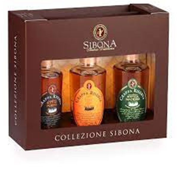Distilleria Sibona - 3 Grappas von Port, Madeira, Tennessee Whiskey MINI Größe 20 cl. (Im eleganten Fall von 3) Distilleria Sibona - 3 Grappas von Port, Madeira, Tennessee Whiskey MINI Größe 20 cl. (Im eleganten Fall von 3)
