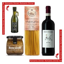 Cena romantica per 2 Persone -  Tradizioni del Piemonte - Ragù Boscaiolo &   Linguine al Tartufo  & Barbera d'Alba