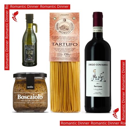 Romantic Dinner for 2 People - Traditions of Piedmont - Ragù Boscaiolo &   Linguine al Tartufo  & Barbera d'Alba
