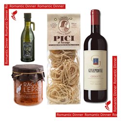 Cena romantica per 2 Persone -  Tradizioni della Toscana -  Pici di Toscana  &  Ragù di Lepre &  Chianti DOCG