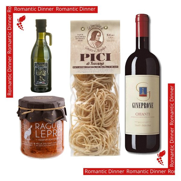 Romantisches Abendessen für 2 Personen - Toskanische Traditionen -  Pici di Toscana  &  Ragù di Lepre &  Chianti DOCG