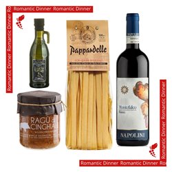 Cena romantica per 2 Persone -  Tradizioni dell'Umbria - Pappardelle &  Ragù di Cinghiale  & Montefalco Rosso