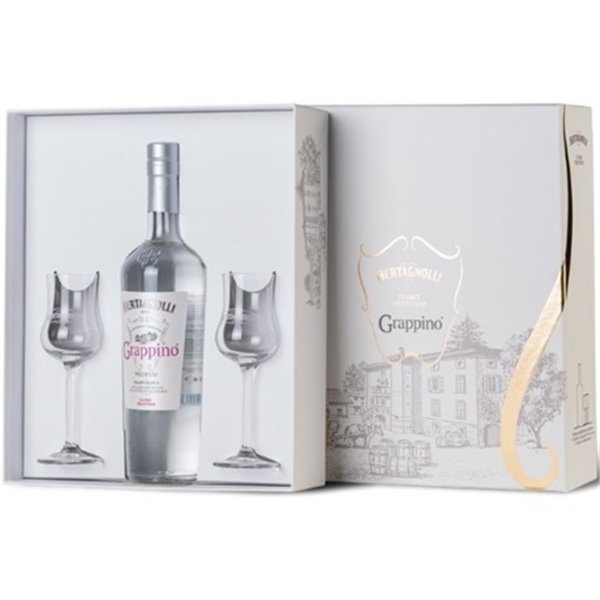 Bertagnolli - Grappino Premium Bianco case with 2 goblets (38% Vol. - 0.70 Lt)