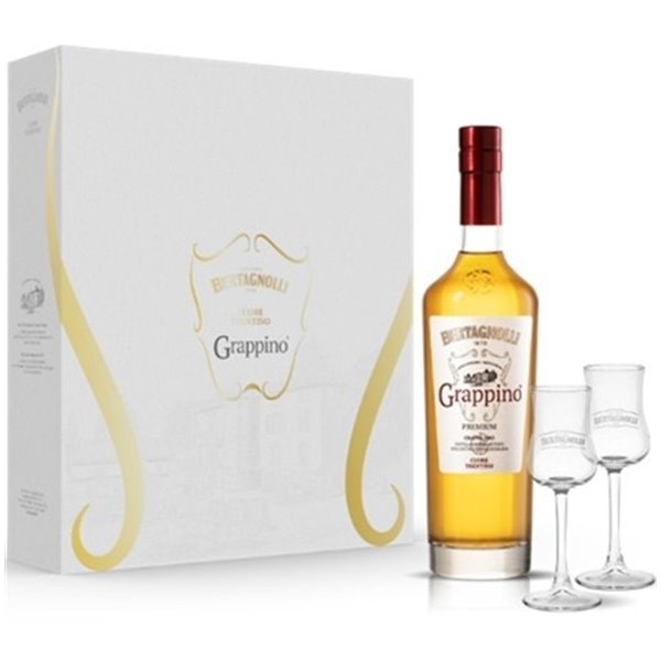 Bertagnolli - Grappino Premium Oro Kiste mit 2 Bechern (38% Vol. - 0.70 Lt) Bertagnolli - Grappino Premium Oro Kiste mit 2 Bechern (38% Vol. - 0.70 Lt)